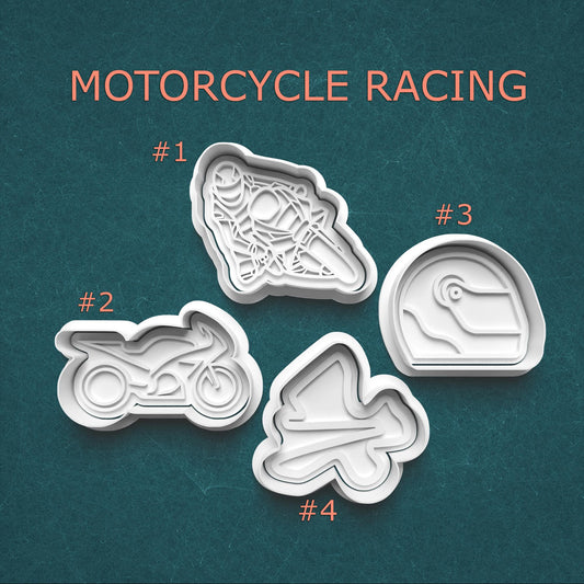 Motorcycle Racing Cookie Cutter & Stamp Set – 4 Styles Available