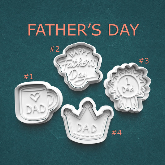 Father’s Day Cookie Cutters – Mug, Greeting, Ribbon & Crown (4 Sizes)