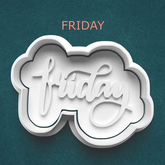 Friday Cutter & Stamp – Weekday Phrase Cookie or Clay Design
