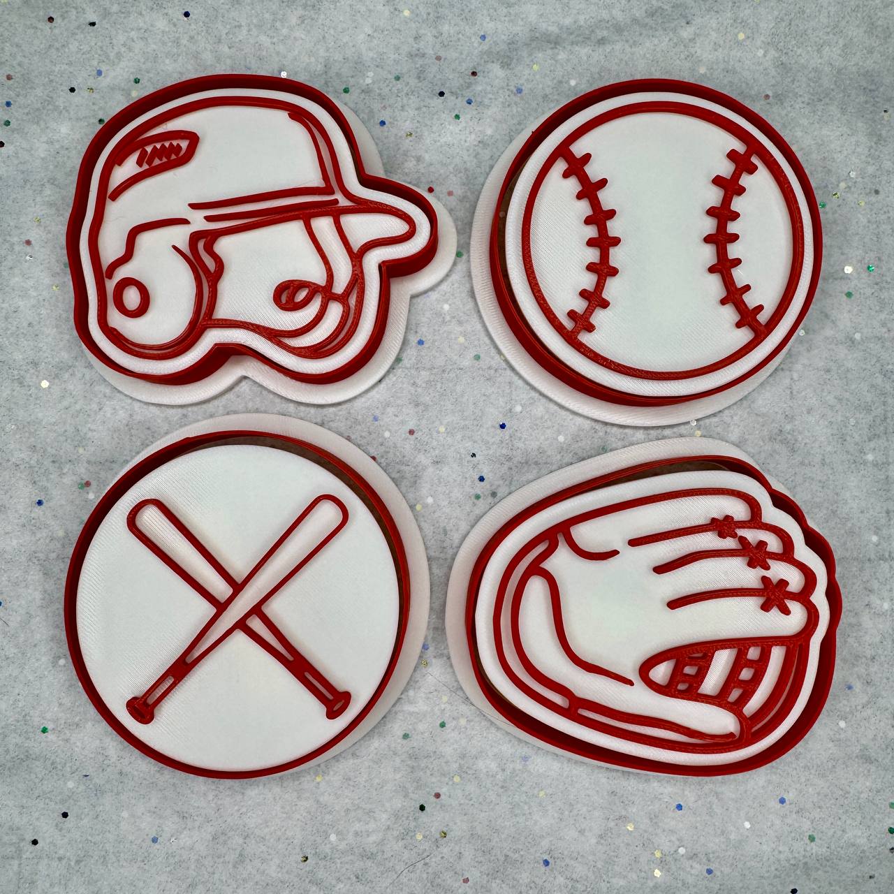 Baseball Cookie Cutters + Stamps ~ Glove, Bat, Ball & Helmet Clay Cutters