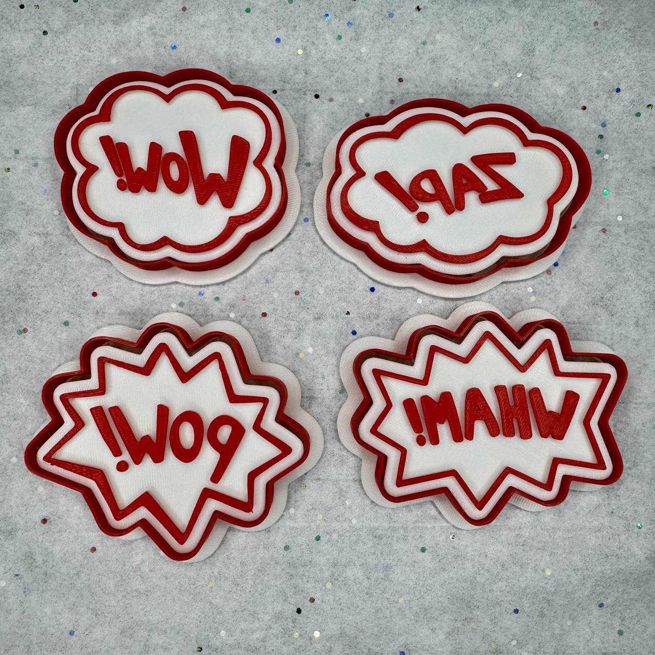 Comic Sound Effect Cookie Cutter & Stamp Set – WOW! ZAP! POW! WHAM!