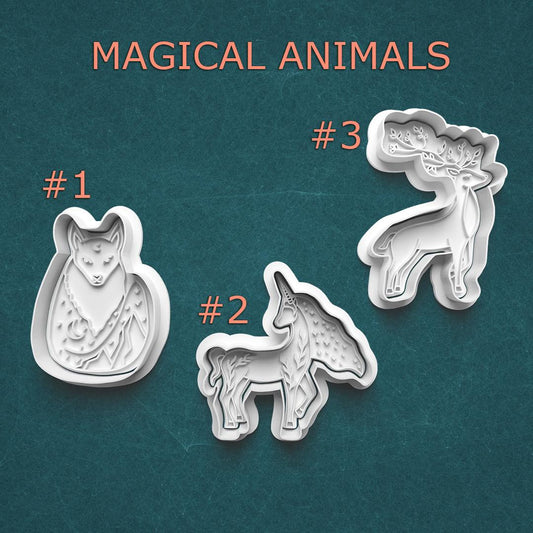 Magical Animals Cookie Cutter Set ~ Fox ~ Unicorn ~ Deer Polymer Clay Stamp