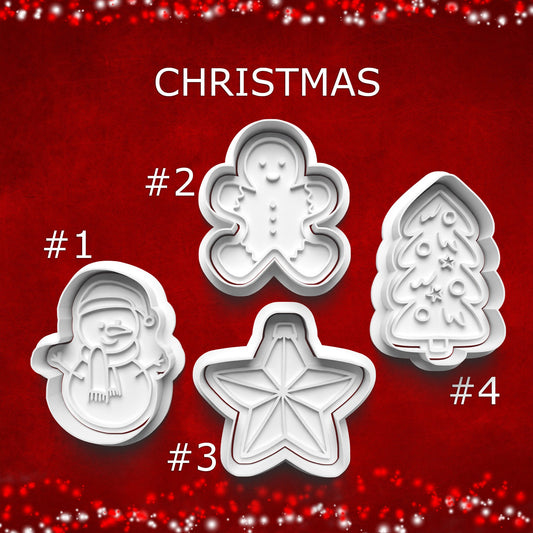 Christmas Cookie Cutter & Stamp Set – Tree, Snowman, Ornament, Gingerbread, Star