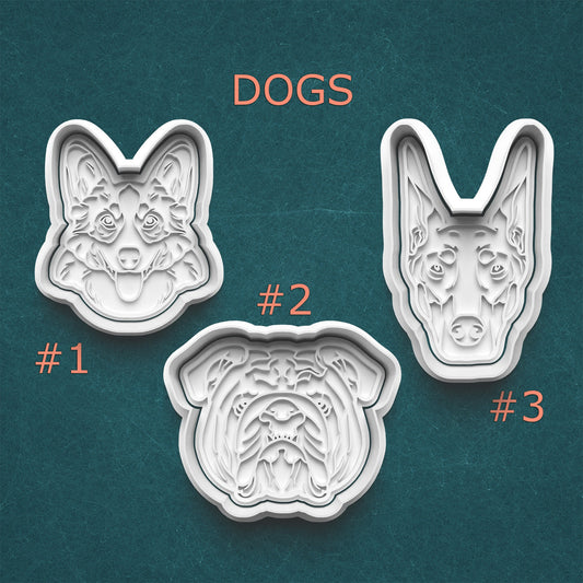 Dog Cookie Cutter & Stamp Set – Corgi, Bulldog & Doberman