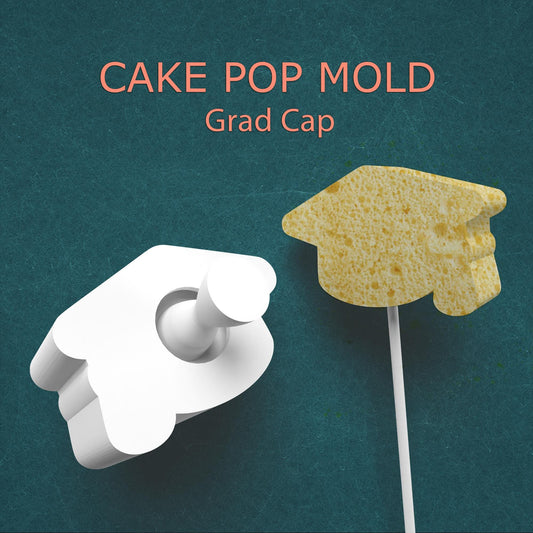 Graduation cap cake pop mold on a green background