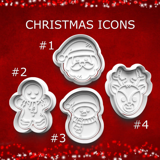 Christmas Icons Cutter & Stamp Set – Santa, Reindeer, Gingerbread, and Snowman