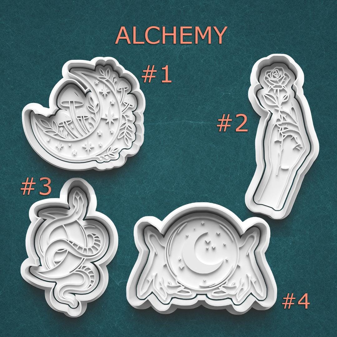 Alchemy Cookie Cutter Set ~ Moon ~ Rose Hand ~ Snake ~ Crystal Ball