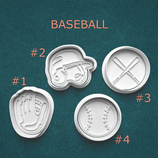 Baseball Cookie Cutters + Stamps ~ Glove, Bat, Ball & Helmet Clay Cutters