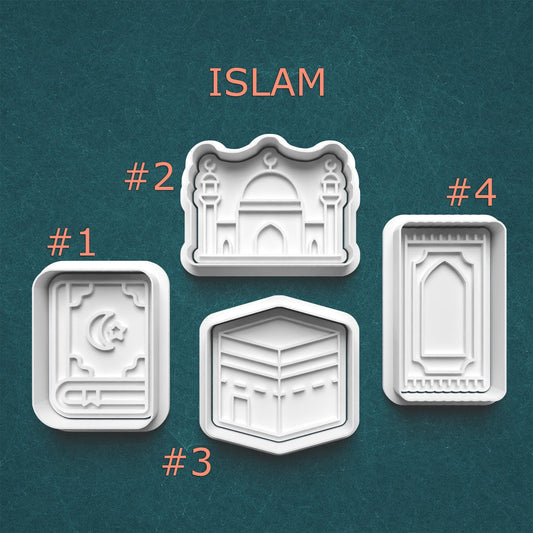 Islam Cookie Cutter Set ~ Quran ~ Mosque ~ Kaaba ~ Prayer Mat Polymer Clay Stamp