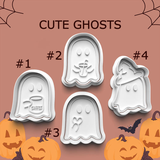 Cute Ghost Cookie Cutter & Stamp Set – 4 Styles Available