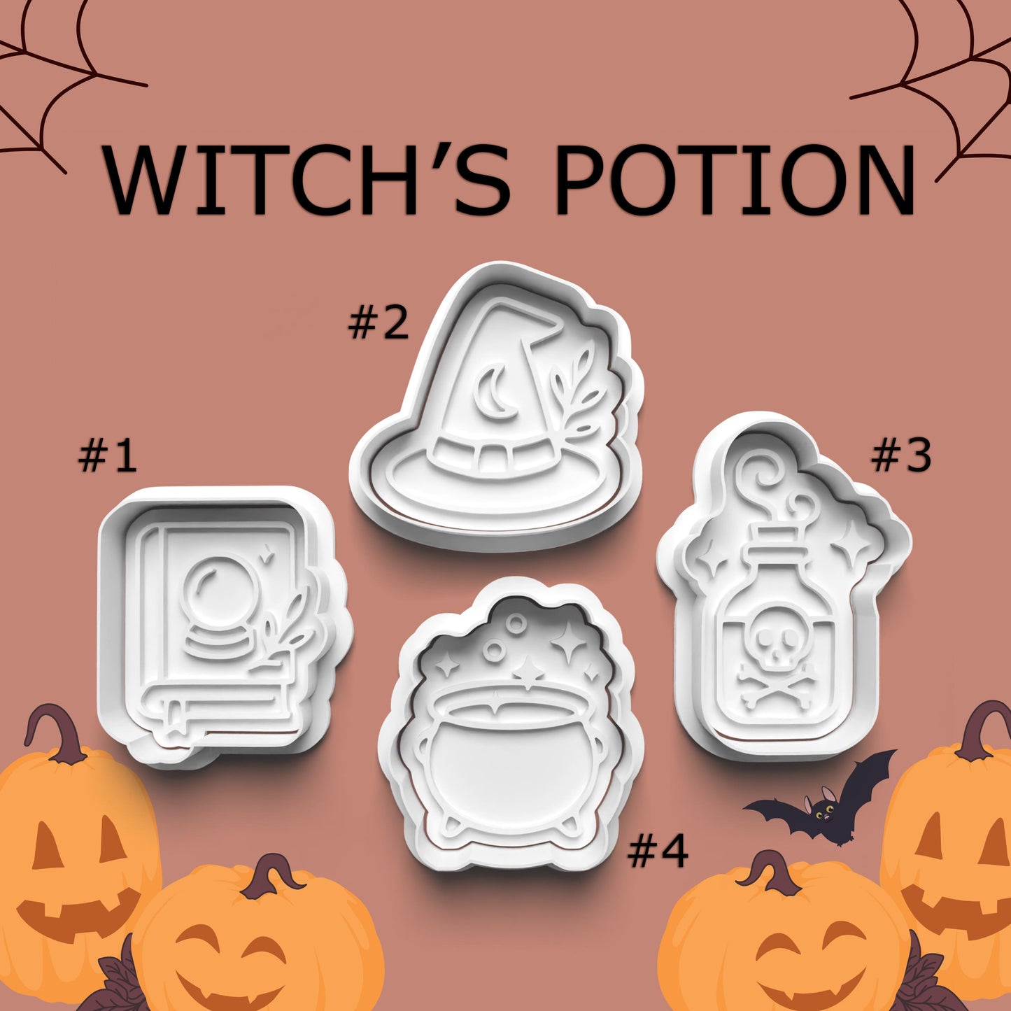 Witch’s Potion Cookie Cutter Set ~ Spellbook ~ Hat ~ Potion Bottle ~ Cauldron
