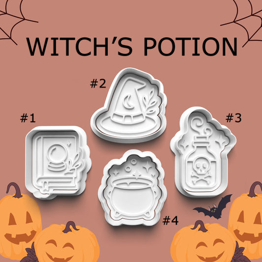 Witch’s Potion Cookie Cutter Set ~ Spellbook ~ Hat ~ Potion Bottle ~ Cauldron