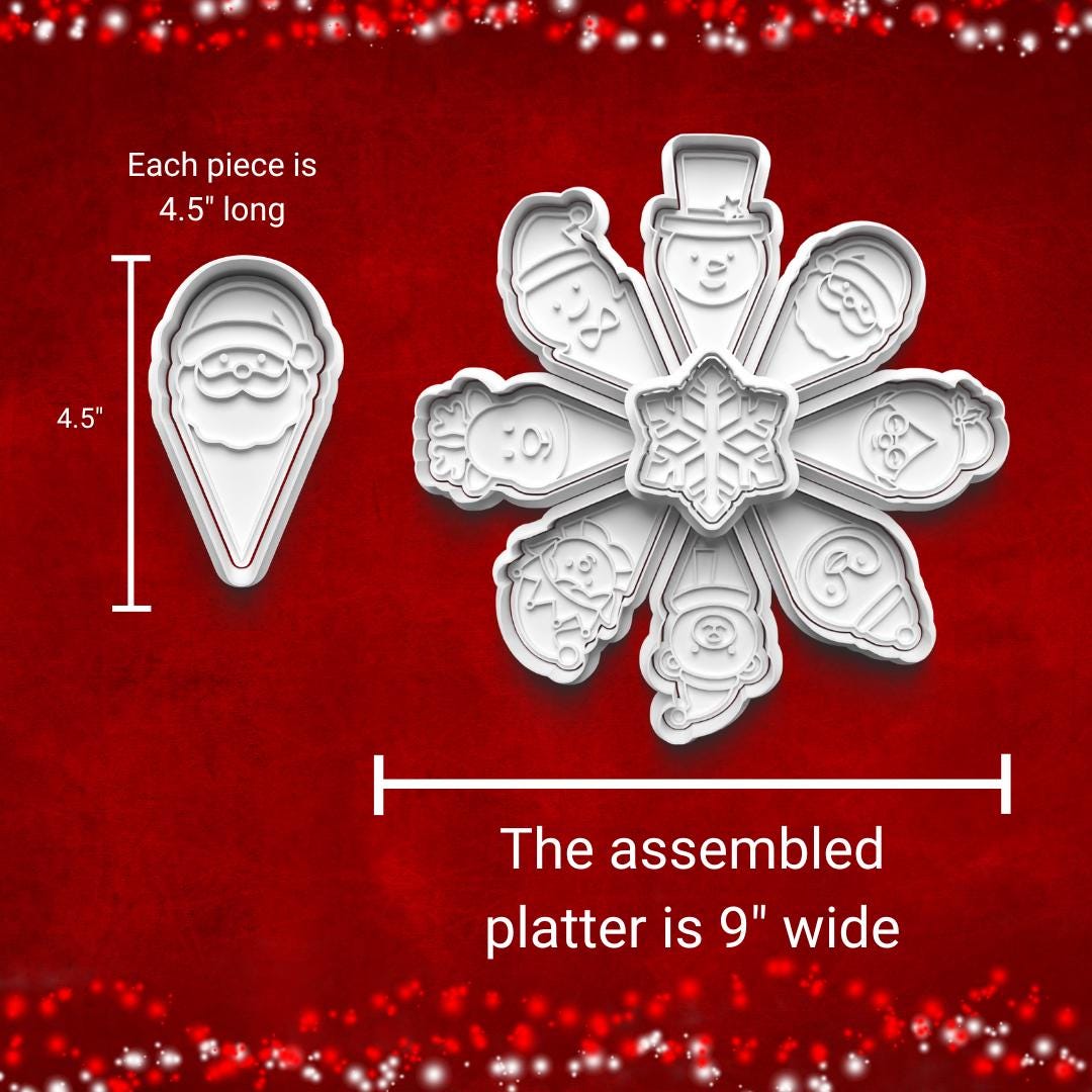 Christmas Cookie Platter Cutter Set – 8 Characters + Snowflake Center