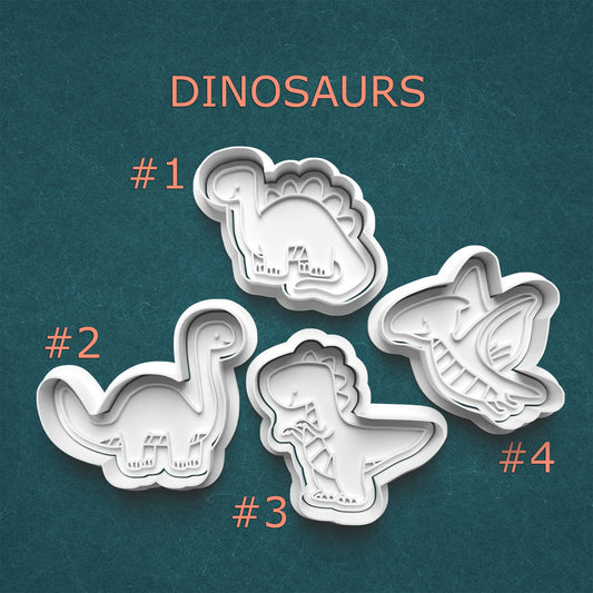 Dinosaurs Cookie Cutter Set – 4 Jurassic Designs (Stegosaurus, Brontosaurus, T-Rex, Pterodactyl)