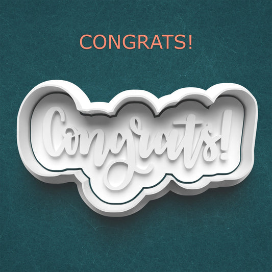 Congrats! Cutter & Stamp – Celebration Phrase Cookie or Clay Design