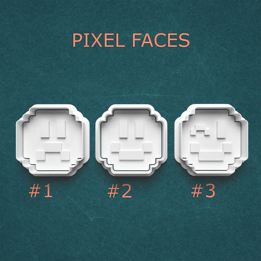 Pixel Faces Cookie Cutter Set – Retro Gaming Emotions (#1 Sad, #2 Happy, #3 Winking)