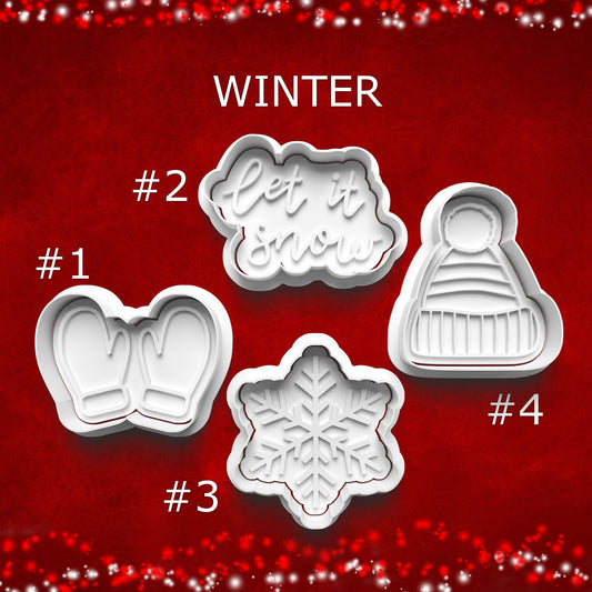 Winter Cookie Cutters – Mittens, Hat, Snowflake & Let It Snow Set