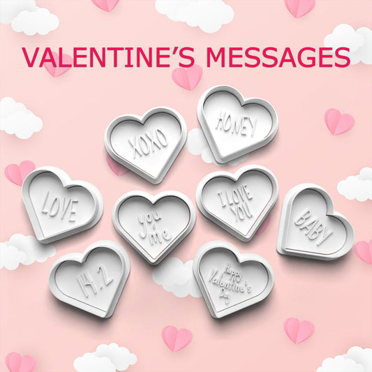 Valentine’s Day Cookie Cutter Set – 8 Heart Message Designs