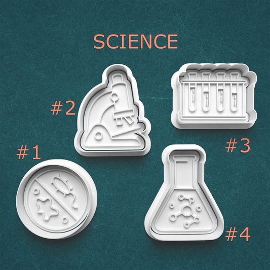 Science Theme Cookie Cutter & Stamp Set – 4 Styles Available