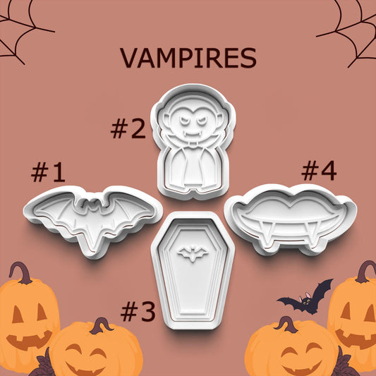 Vampires Cookie Cutter Set – 4 Spooky Designs with Dracula, Bats & Coffin