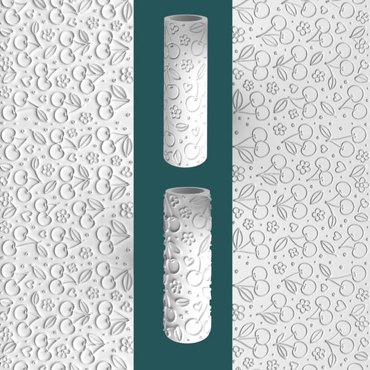 Cherries Texture Roller – Embossed Fruit, Leaves & Hearts Design
