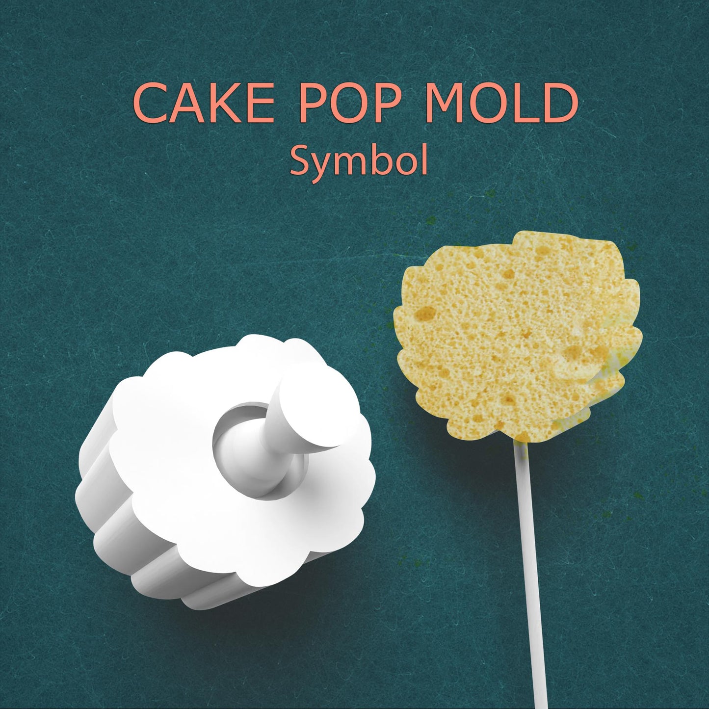 Cake pop mold symbol with white and yellow cake pops on a teal background