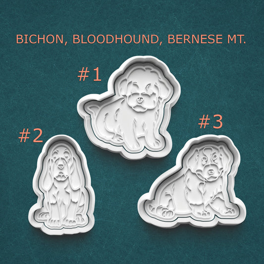 Dog Breeds Cookie Cutter & Stamp Set – 3 Styles Available (Bichon, Bloodhound, Bernese)