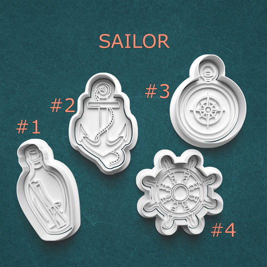Sailor Cookie Cutters – Anchor, Ship Wheel, Compass & Message Bottle (Tiny to Large)
