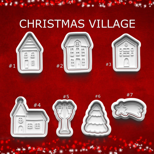 Christmas Village Cookie Cutters – Holiday Scene Clay Stamps