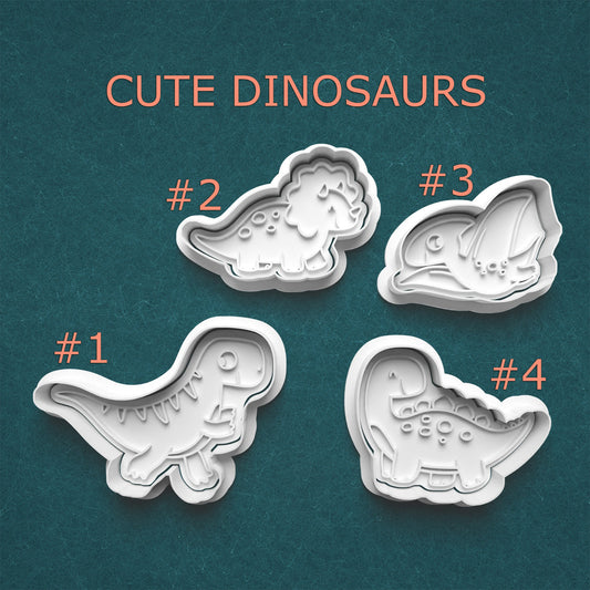 Cute Dinosaur Cookie Cutters – T-Rex, Triceratops, Pterodactyl & Brachiosaurus (Tiny to Large)