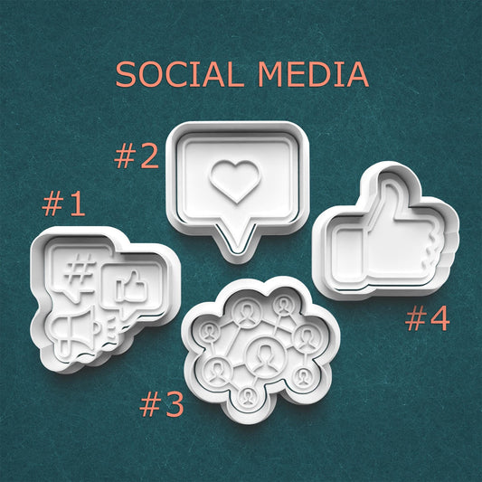 Social Media Cookie Cutter Set – Like, Hashtag, Comment Bubble
