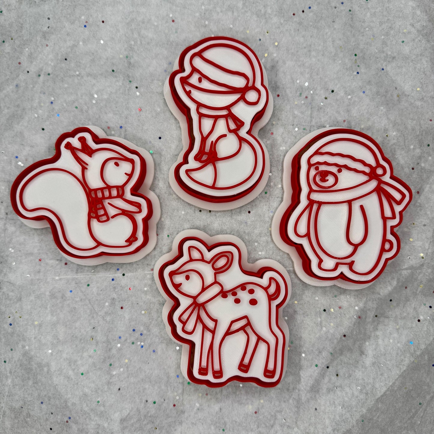 Christmas Animals Cookie Cutters – Winter Woodland Fox, Deer, Squirrel, and Bear