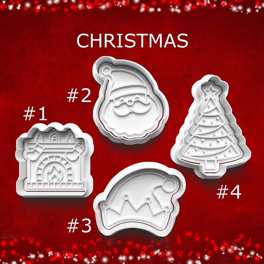 Christmas Cookie & Clay Cutter Set – Fireplace, Santa, Tree, Elf Hat