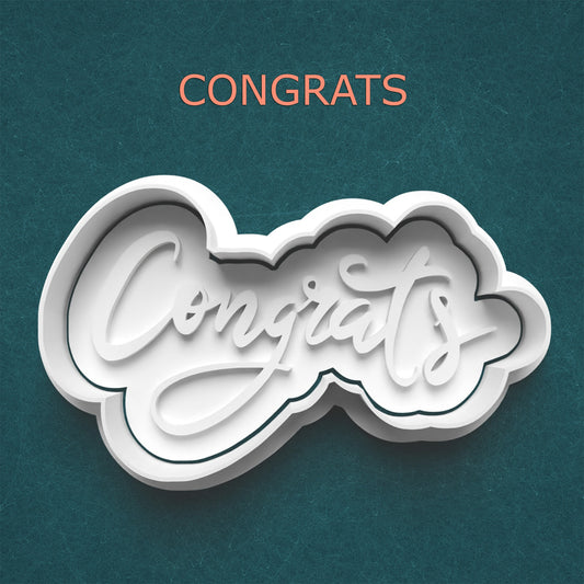 Congrats! Cutter & Stamp – Celebration Phrase Cookie or Clay Design