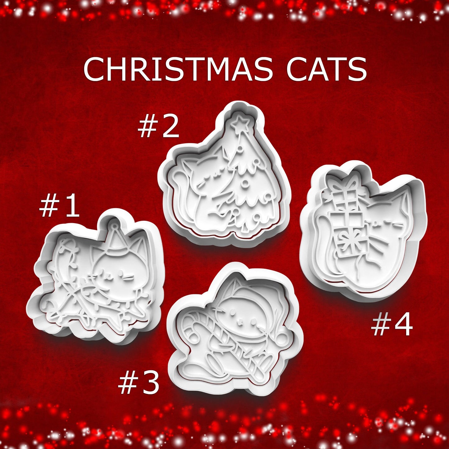 Christmas Cats Cookie Cutters – 4-Piece Holiday Kitty Set