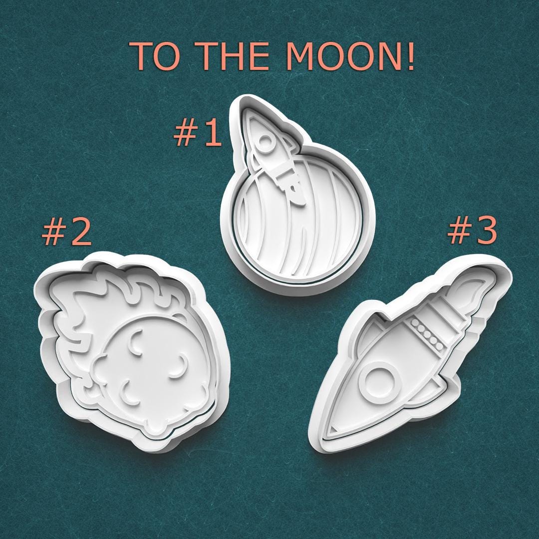 To The Moon Cookie Cutter Set ~ Rocket Ship ~ Meteor ~ Space Baking Tools