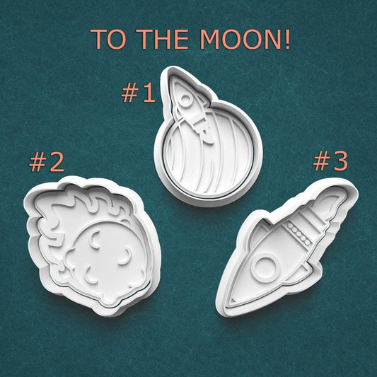 To The Moon Cookie Cutter Set ~ Rocket Ship ~ Meteor ~ Space Baking Tools