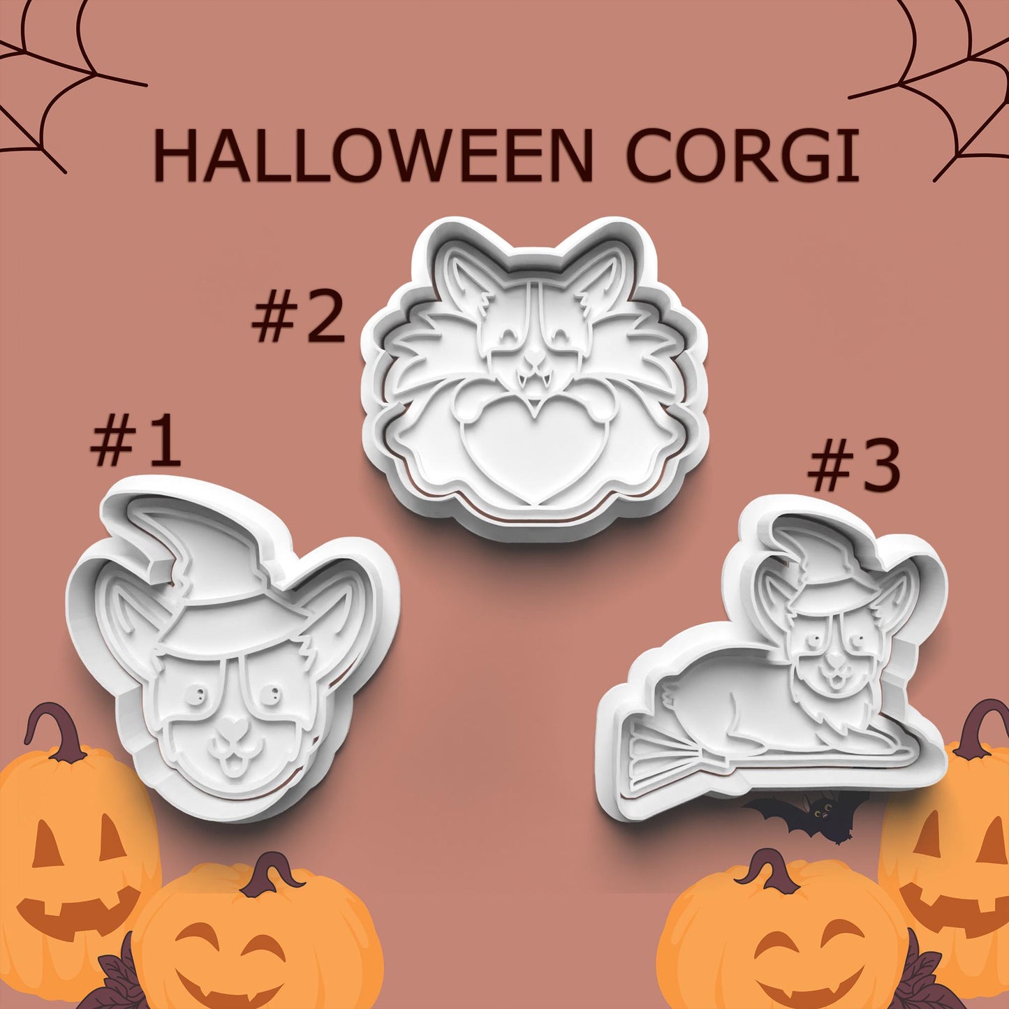 Halloween Corgi Cookie Cutter & Stamp Set – 3 Styles Available