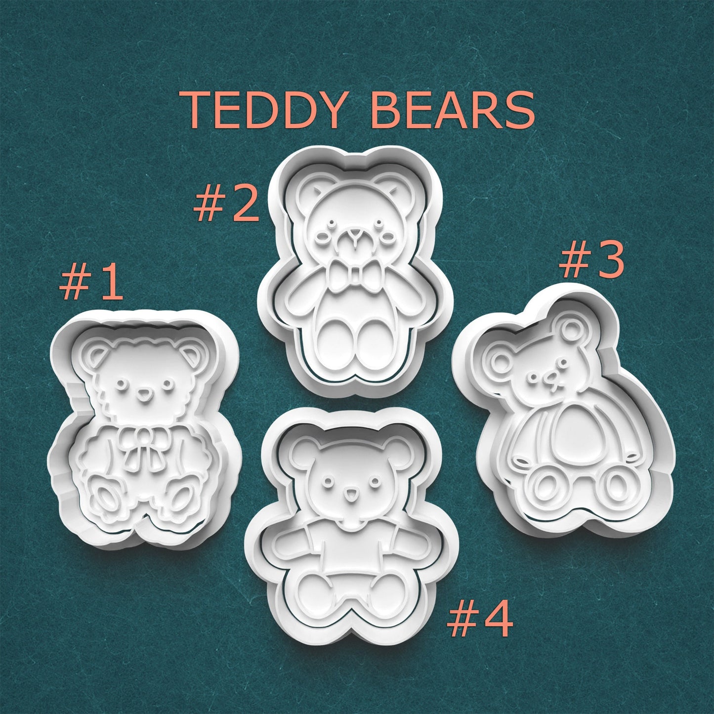 Teddy Bears Cookie Cutter & Stamp Set – 4 Styles Available