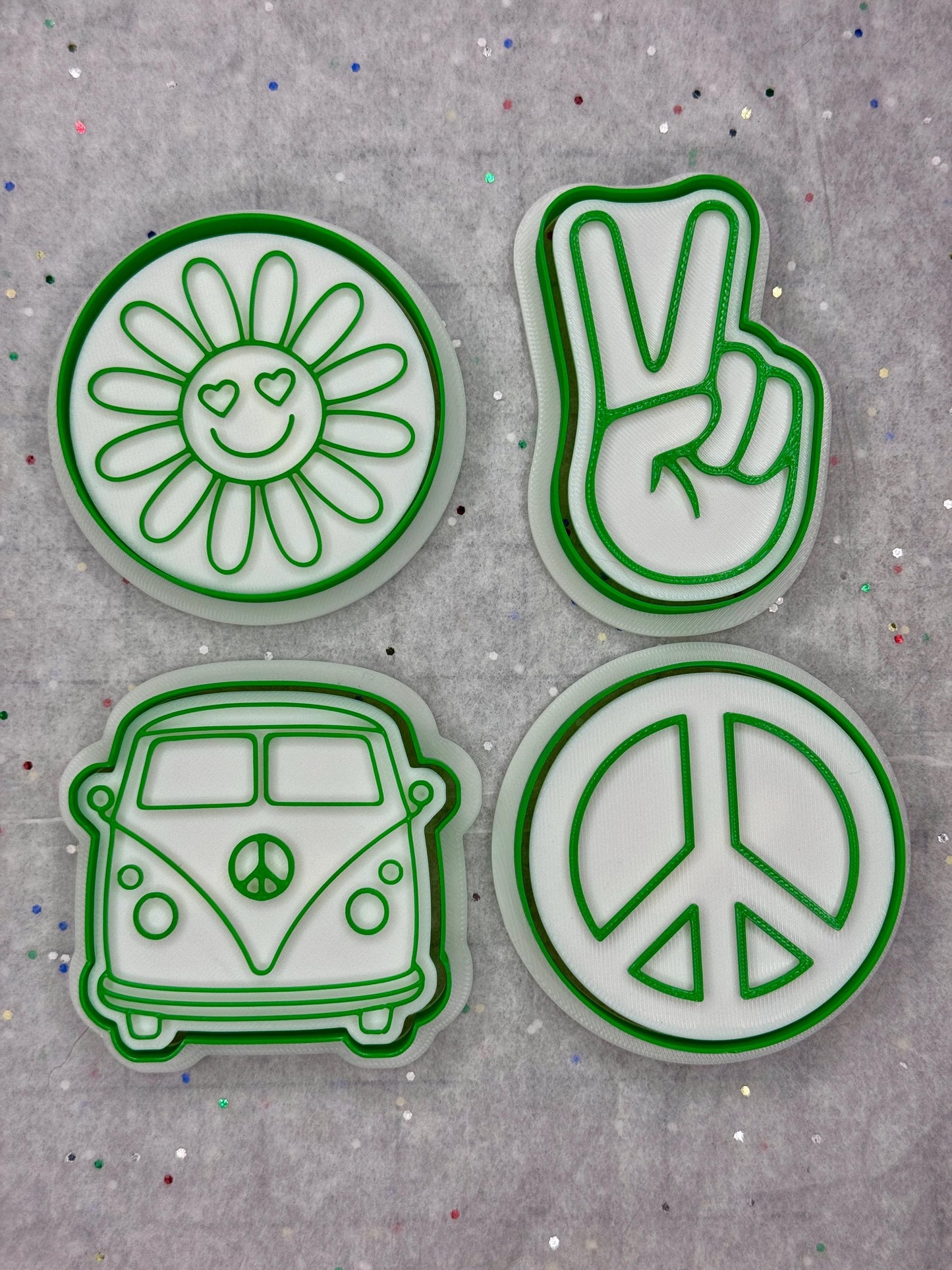 Peace & Flower Power Cookie Cutter Set – 4 Groovy Designs