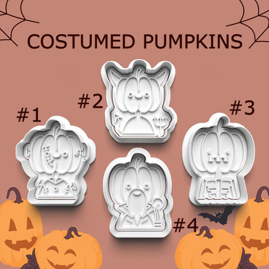 Costumed Pumpkin Cookie Cutter Set – 4 Funny Halloween Pumpkin Characters