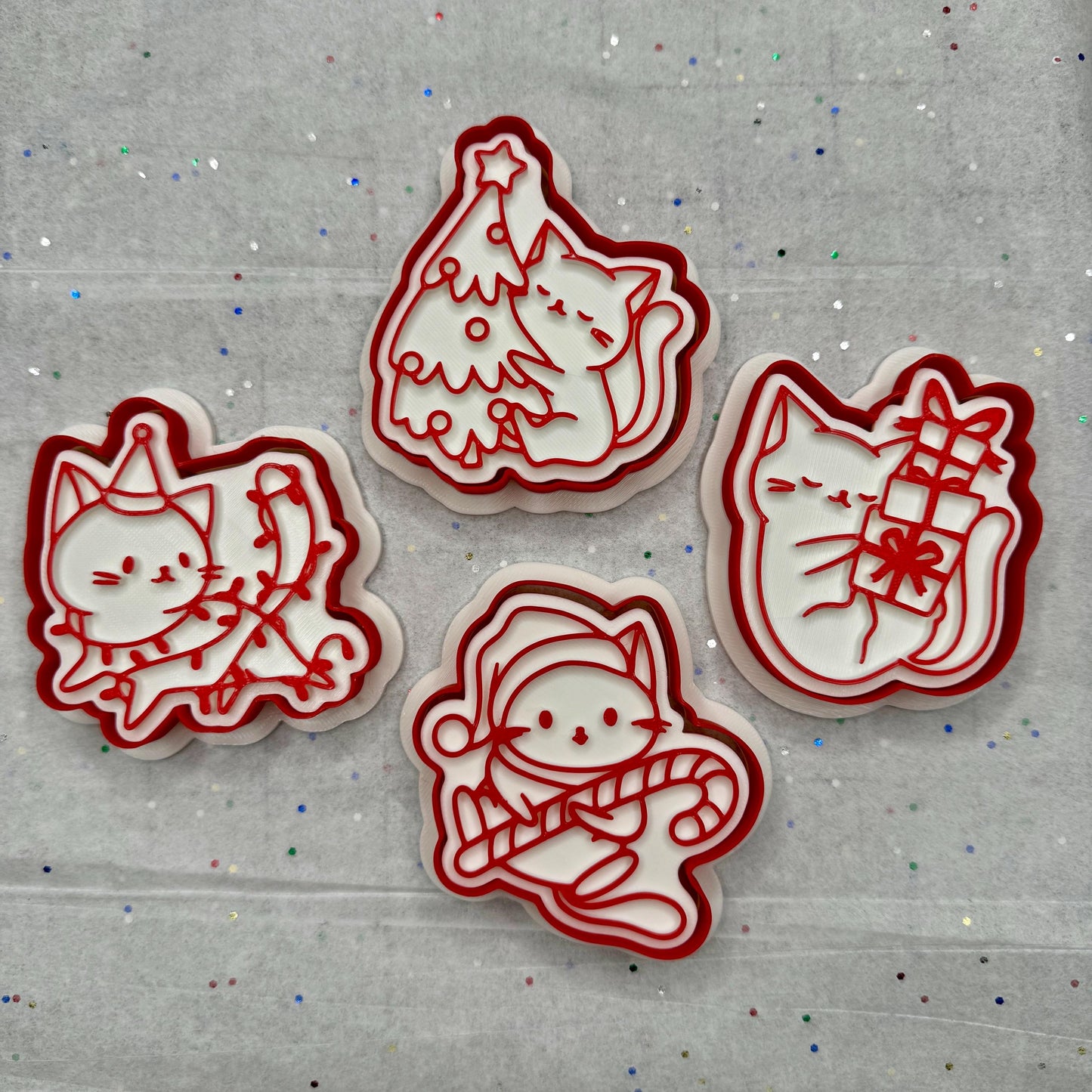 Christmas Cats Cookie Cutters – 4-Piece Holiday Kitty Set