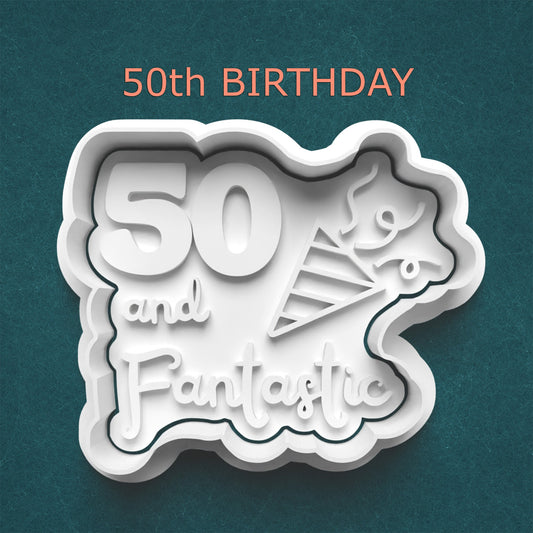 50 and Fantastic Cutter & Stamp – Milestone Birthday Cookie Design