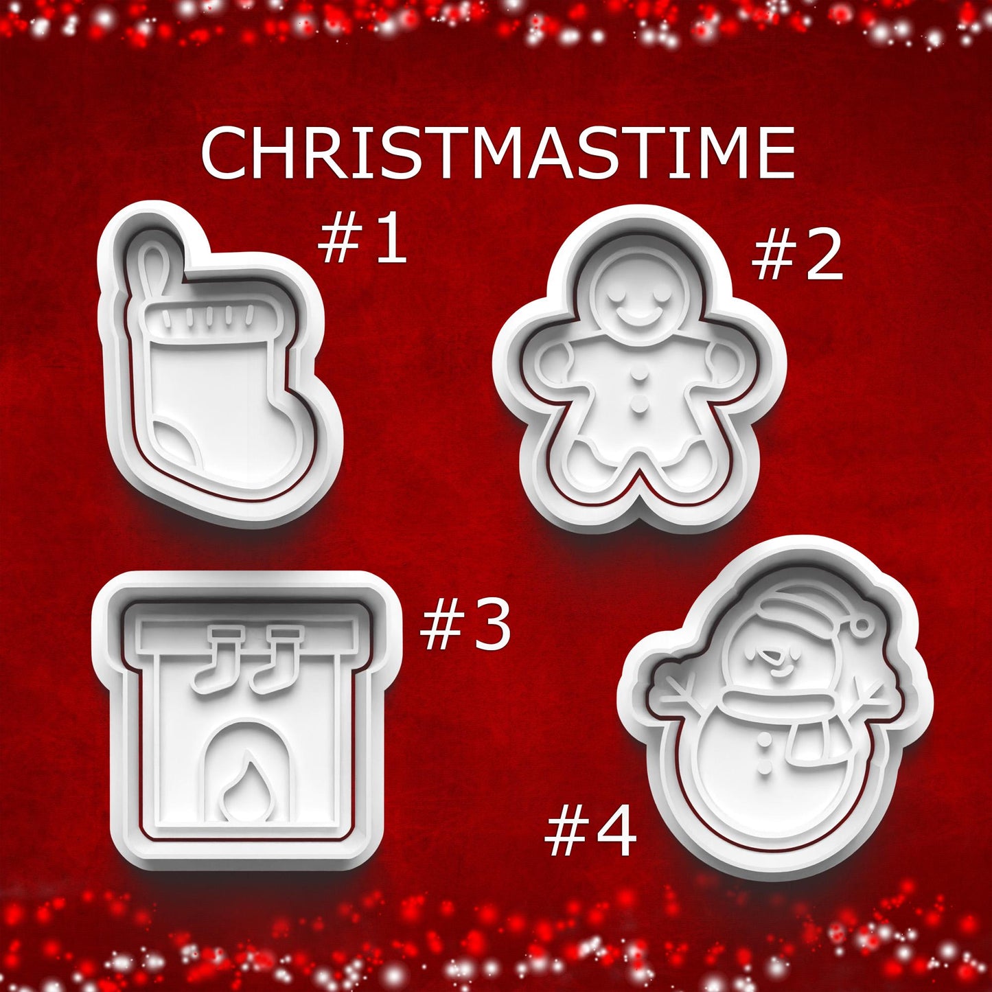 Christmas Cookie Cutter & Stamp Set – Stocking, Gingerbread, Fireplace & Snowman | 4 Styles Available