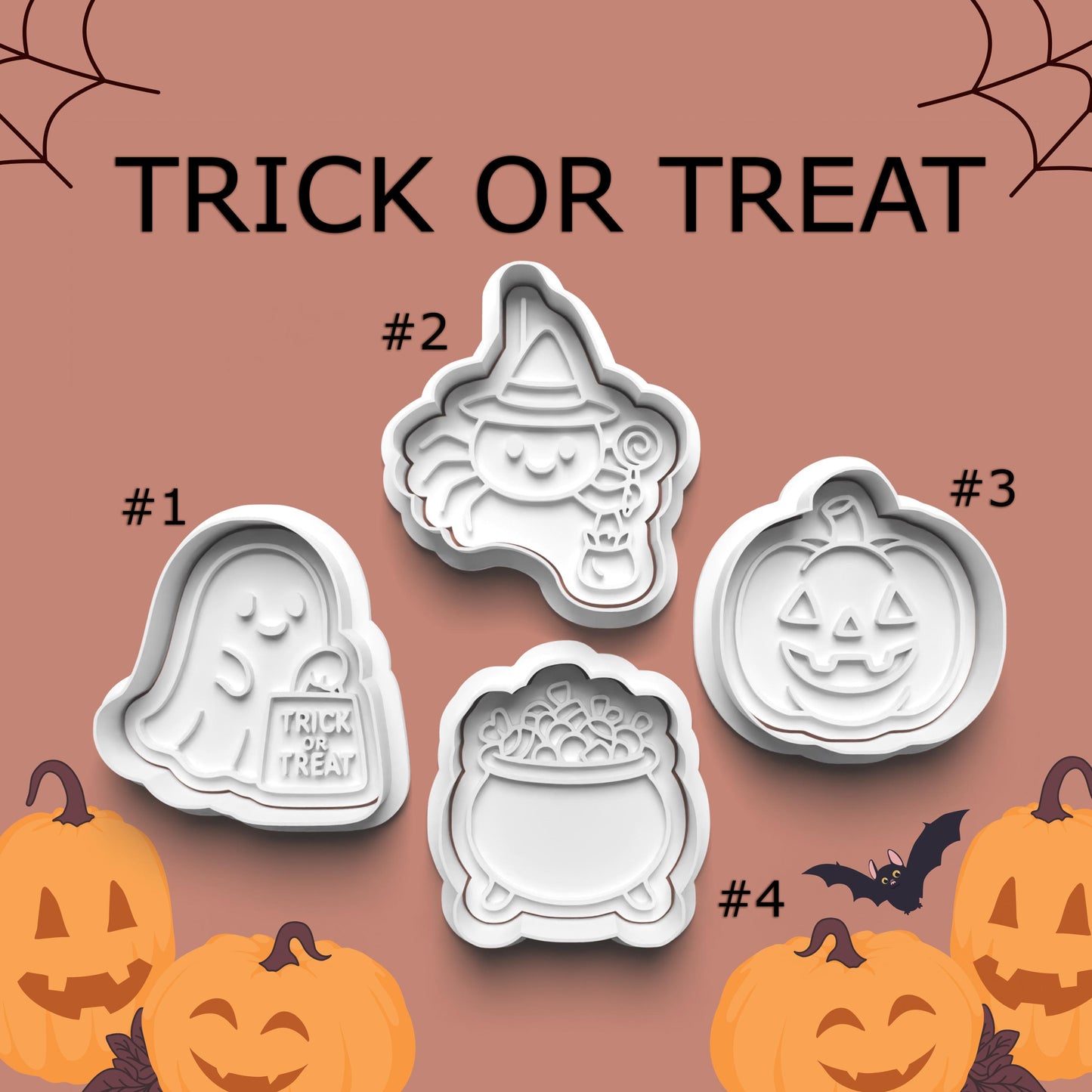 Trick or Treat Cookie Cutter Set ~ Ghost ~ Witch Spider ~ Pumpkin ~ Candy Cauldron