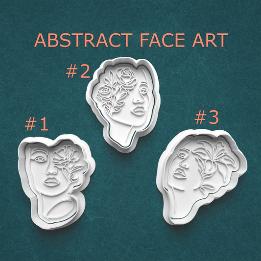 Abstract Face Art Cutter & Stamp Set – Floral Line Art Cookie Design