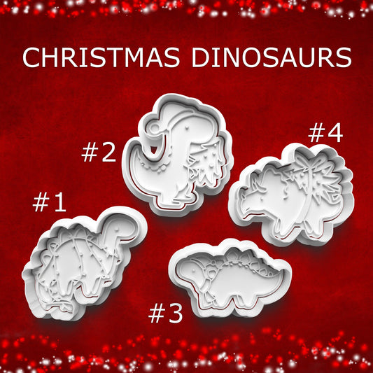 Christmas Dinosaur Cookie Cutters – Set of 4 Prehistoric Holiday Designs