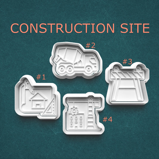 Construction Site Cookie Cutter & Stamp Set – Builder Theme (4 Sizes)