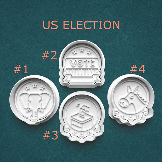 US Election Cookie Cutter Set – Vote, Ballot Box, Elephant & Donkey
