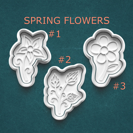 Spring Flowers Cookie Cutter & Stamp Set – 3 Blooming Designs